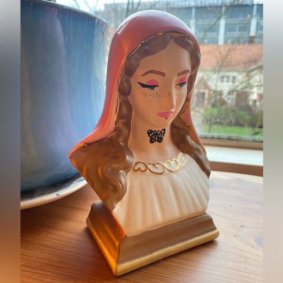 Vintage Art Vintage Catholic Virgin Mary Hand Painted Statue Figure